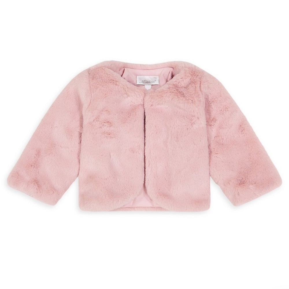 Miniclasix Baby Girl Faux Fur Jacket- 12-18M, Pink, Blush